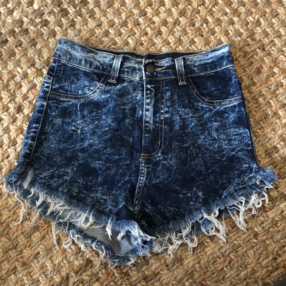 Distressed High-Waisted Fringe Shorts by GJG Denim